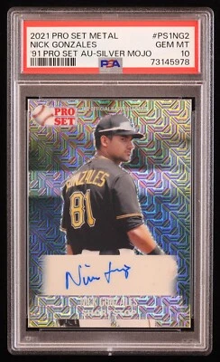2021 PRO SET METAL NICK GONZALES '91 PRO SET AUTO SILVER MOJO #3/4 PSA 10 - Image 1 of 2
