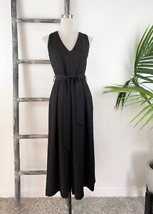 Witchery Black Wide-Leg Zip-Front Pocketed Jumpsuit with Waist Tie - Size 10