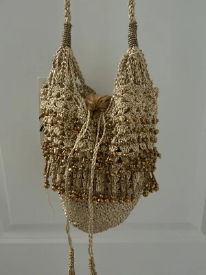 ZARA medium Beaded Metallic Thread  drawstring Bucket Bag NWT - Image 1 of 4