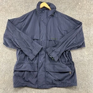 VINTAGE Timberland Jacket Mens M Blue Navy Parka Hooded Nylon Weathergear 90s - Picture 1 of 14