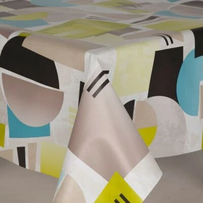 Picasso Abstract Teal , Black Geometric Shapes Pvc Vinyl WipeClean Tablecloths - Image 1 of 2