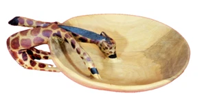 Giraffa ciotola in legno intagliato a mano giraffa portagioie pezzo d'arte - Foto 1 di 7