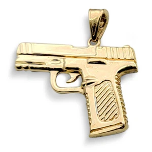 Solid 18K Yellow Gold 9mm Pistol Pendant, Real Gold Gun Pendant - Picture 1 of 10