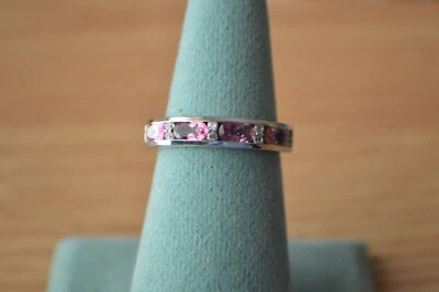 Anillo de media eternidad de turmalina rosa Morro Redondo de 1,15 quilates platino sobre plata talla 7 Foto 1 de 4