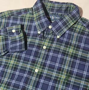 Herren RALPH LAUREN Langarm Knopfleiste blau/grün kariert klassische Passform Pony Gr. L - Bild 1 von 7