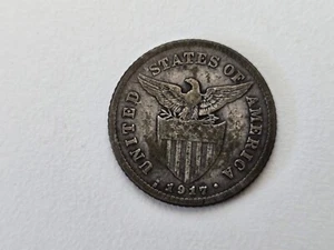 1917 - S 20 Centavos Philippines Silver U.S. United States San Francisco - Picture 1 of 2