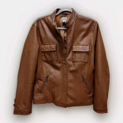 Chaqueta de diseñador para mujer CHICO'S de cuero beige talla 1 como nueva Foto 1 de 4