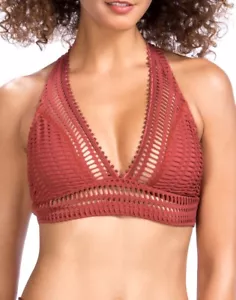 Neu mit Etikett $ 120 Robin Piccone Rosewood Sophia Häkel Neckholder Bikini Badeanzug Oberteil Damen - Bild 1 von 7