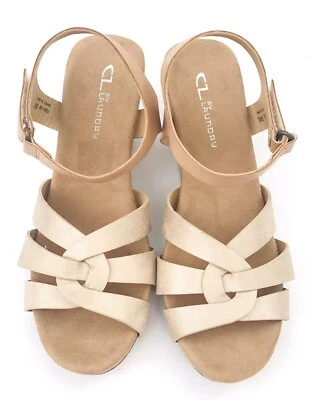 Sandalias CL by Laundry Cuero Suave Marfil Tostado Cuña Talla 9 Slide Zapatos con Cordones Foto 1 de 4