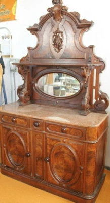 ¿Nogal victoriano americano?  Aparador superior mármol rosa tablero de caza buffet Foto 1 de 4