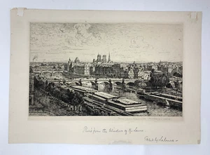 Original Antique Etching by Maxime Lalanne, Paris from the Louvre 1882 - Picture 1 of 10