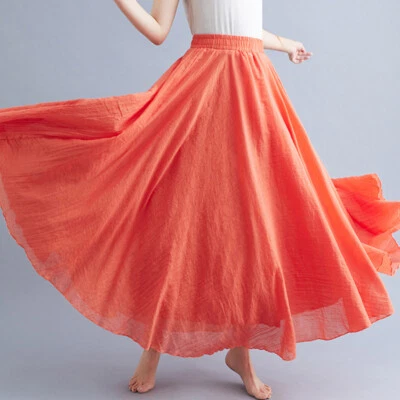 Damen Lang Swing Rock A Line Gummibund Tanzende Strand Freizeit Ethnisch Sommer - Bild 1 von 4