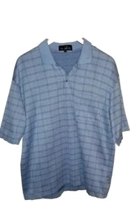 Dunhill Cotton Polo Shirt Sz XL Windowpane Plaid Blue Italy Made EUC - Picture 1 of 5