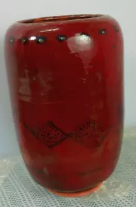 Jarrón cilíndrico de arcilla de gres cerámica arte estudio esmalte rojo sangre de colección - Imagen 1 de 21