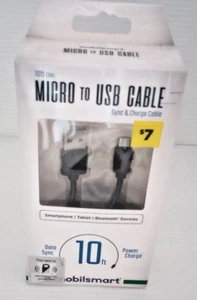 Micro to USB Cable 10 ft Mobilsmart Sync and Charge - Picture 1 of 2