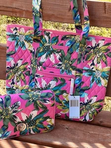 (2) Vera Bradley Tote Bag + Purse Set In Quilted Tropical Paradise Pattern - Picture 1 of 9