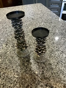 Northwoods Lodge Pinecone Candle Holders. Set Of 2 Holders. 7 In. & 10 In. NIB. - Picture 1 of 5