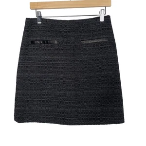 Theory 8 schwarz grau Tweed Baumwolle Wolle Mini Bleistiftrock Karriere Arbeit Büro - Bild 1 von 6