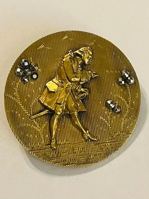 Extra Rare French Antique Brass Button of 18th C. Gentleman w/cut-steels - Image 1 of 2