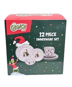 Dr. Seuss Grinch 12-teiliges Weihnachtsgeschirr und Salatset Teller Schüsseln NEU! - Bild 1 von 3