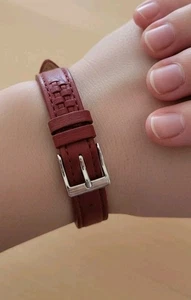 Vintage Timex Womens Calfskin Padded Leather Weave Braided Watch Band 10mm Red - Picture 1 of 13