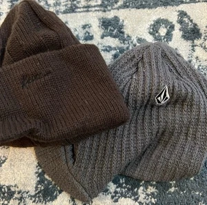 Volcom & Kavu Knit Hats with bills, grey & brown winter Caps Warm Ski snowboard - Picture 1 of 5