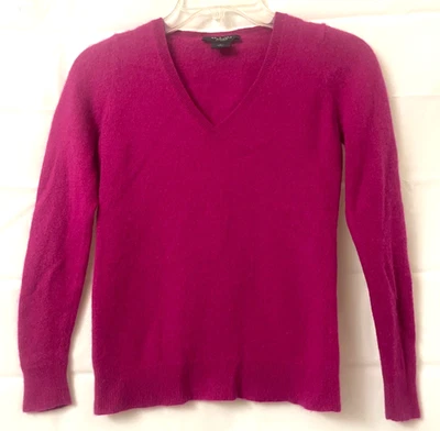 Suéter Pullover Para Mujer Ann Taylor Cashmere Fushia Rosa Cuello en V L/S Mediano Foto 1 de 4