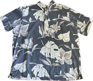 VTG Reyn Spooner 1/4 Button Men's 2XL Gray Tree Fronds Falling Leaves Floral EUC - Picture 1 of 10