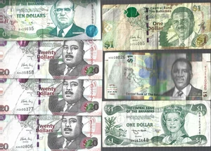 Bahamas✨ 3x$1 / 1x$10 / 3x$20 ... Total: 7 notes / $73.00 🎇 Lot #4040 - Picture 1 of 5