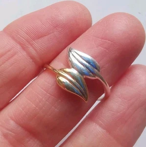 Sterling Silber und Halb Gold Overlay Blatt Ring, Größe O. R26M - Bild 1 von 3