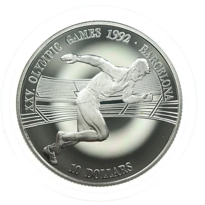 Islas Cook 1990 10 dólares corredor Juegos Olímpicos Barcelona 1992 | Plata Foto 1 de 2
