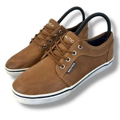 Nautica Kids Brown Faux Leather Size 4 Low Top Lace Up Casual Sneakers - Image 1 of 4