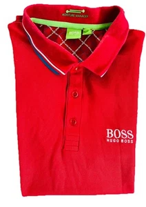 Boss Hugo Boss Polo Shirt Mens Size XL slim fit Luxury cotton Red Green trim - Picture 1 of 11