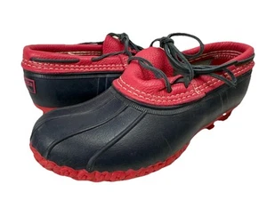 LL BEAN BOOTS Pink Blue Rubber Shoes WOMENS 9M EM Rain Water USA - Picture 1 of 8