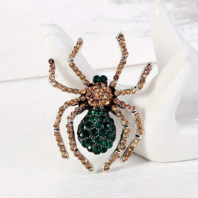 Broche prendedor araña cristal vintage estrás verde insecto joyería regalo de verano Foto 1 de 4