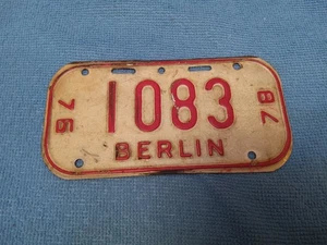 1976 - 1978 BERLIN WISCONSIN BICYCLE LICENSE PLATE # 1083 - Picture 1 of 2