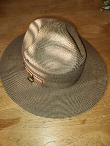 Vintage Stratton Campaign Brown Self Forming Straw Hat, Made In USA, Size 6 3/4 - Picture 1 of 12