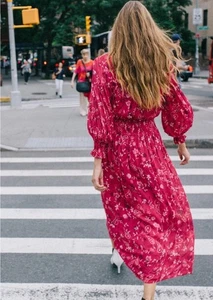 Steele Dress Size S Midi Pink Floral Paisley Puff Sleeve Elastic Waist Stretch - Bild 1 von 19