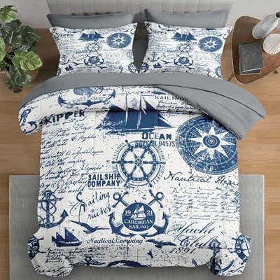 Comforter Set Size, Nautical Anchor Sailor Grey 7 Pcs Bedding King Nautical 2 - Image 1 of 4