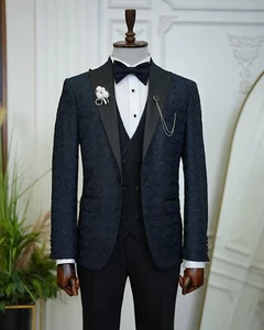Suit 3 Piece Slim Fit Wedding Navy Groom Party Wear from Parez Suits - Picture 1 of 7