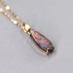 Minimalist Australian Boulder Opal Necklace Pendant ONLY 18K Yellow Gold - Picture 1 of 8