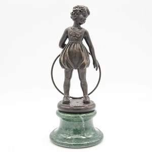 Demetre Chiparus Antique Bronze Statue - Girl With Hoop - Marble base - Signed - Picture 1 of 8