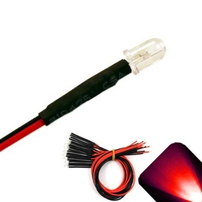 LIGHTHOUSE LEDS 10 x Pre wired 9v 5mm Red LEDs Prewired 9 volt DC LED Light RC Prop Boat 8v 7v