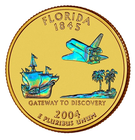 2004 Florida Quarter 24 Karat Gold layered with Hologram Detail Cover