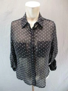 Xhilaration Size XS Women Black Polka Dot Long Sleeve Sheer wButtons Shirt 6G728 - Picture 1 of 6