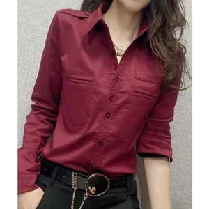 Office Lady Blouse Spring Women's Clothing Pockets Single Breasted Slim Shirt - Picture 1 of 13