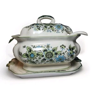 Vtg RARE Royal Sealy Japan Blue Floral Soup Tureen w Lid, Ladel & Platter 1960s - Picture 1 of 20