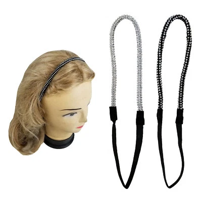 2 Pezzi Nero & Argento Cerchietto per Capelli Donne Ragazze Con Fascia Elastica - Immagine 1 di 4