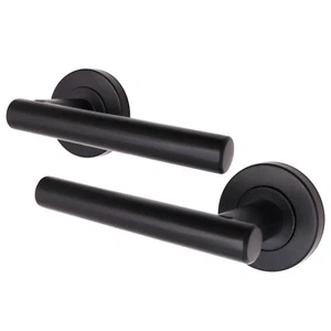 Black Internal Door Handles, T-Bar Matt Black Bathroom, Latch & Key Lock Sets - Picture 1 of 56