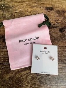 Kate Spade NY Gleaming Gardenia Flower Stud Earrings Clear/Rose Gold Dust Bag - Picture 1 of 4